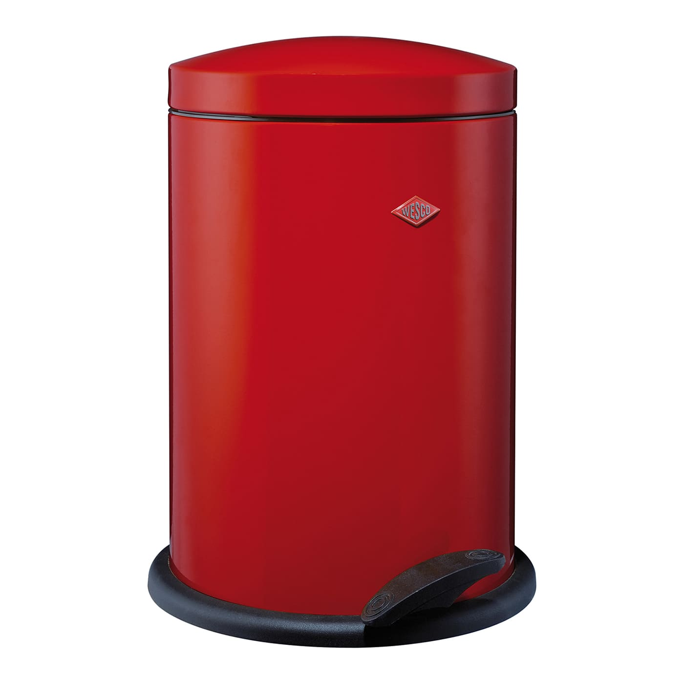Runder Mülleimer mit Fusstritt in der Farbe Rot