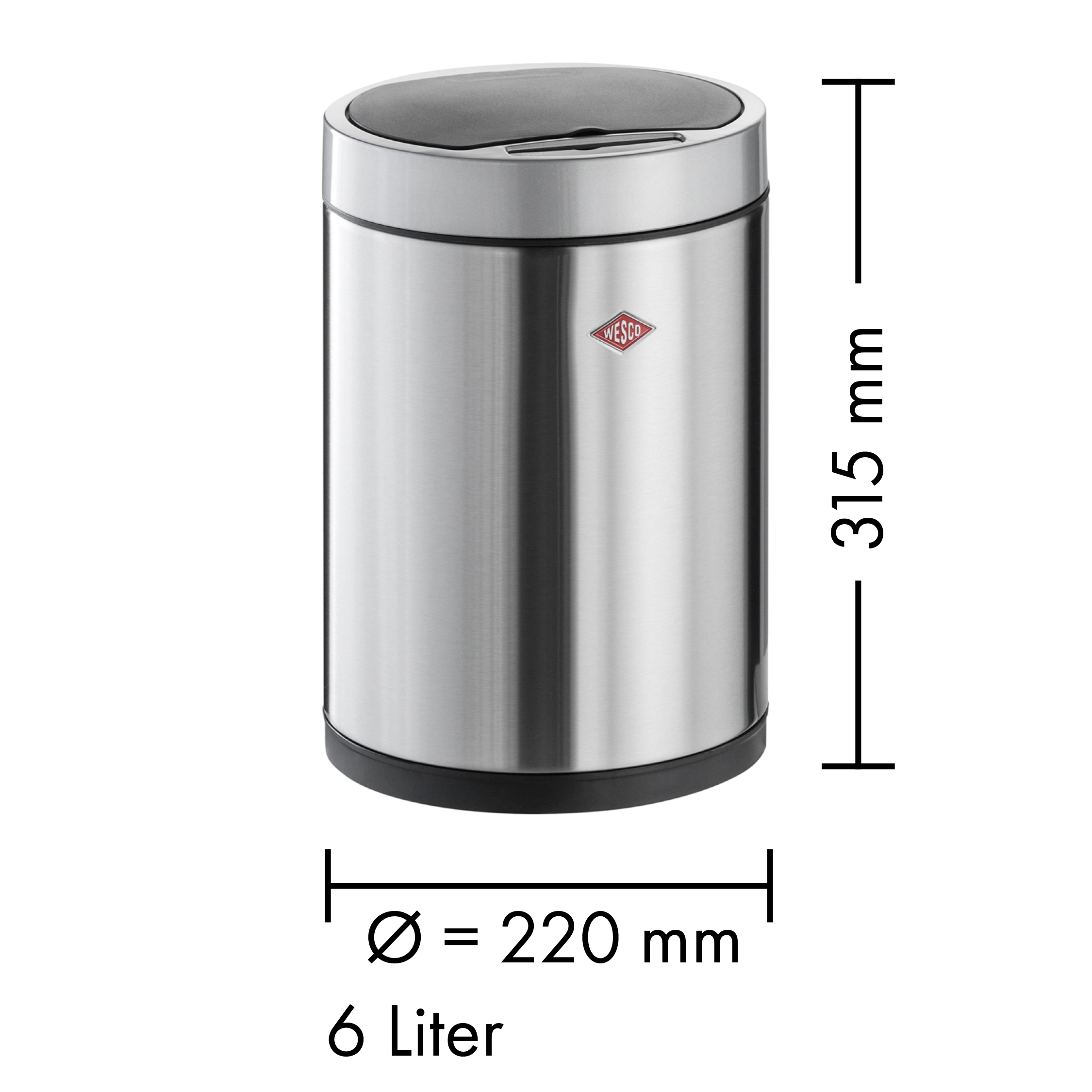 Abmessungen des Sensoreimers i.master round 6 Liter aus Edelstahl